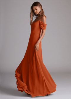 Azazie Marley Brautjungfernkleider Wandelbar A-Linie Schulterfrei Chiffon Kleid Gebranntes Orange image3