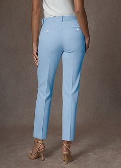 front Whitney Sky Blue Structured Stretch Full Length Dress Pants