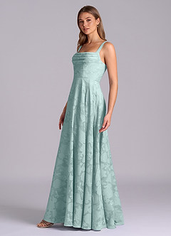 Azazie Shaude Brautjungfernkleider A-Linie Plissee Blumen-Burnout Kleid Nebel image4