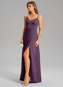 Azazie Talina Bridesmaid Dresses Plum A-Line Stretch Satin Dress image4