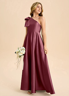 Azazie Penguin Junior Abito A-Line in Raso Elasticizzato Fiocco Rosa Del Deserto image6