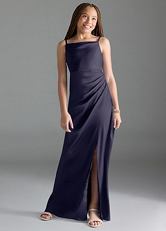 Azazie Leonis Junior Stormy A-Line Pleated Stretch Satin Dress image1