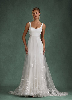 Azazie Ebony Vestidos de novia Vestido Diamante Blanco de Satén con cara trasera de crepé de Línea A con Lentejuelas image1