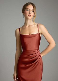 Azazie Leonis Bridesmaid Dresses Terracotta Mermaid Pleated Stretch Satin Convertible Dress image3