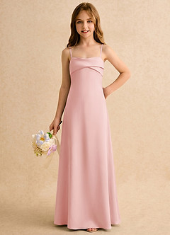 Azazie Mirabella Girls Formal Robe Demoiselle D'honneur Fillette Robe Fourreau en Satin extensible Encolure en Forme de Cœur Rose Poudré image5