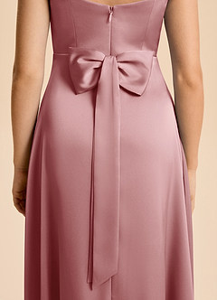 Azazie Kiki Junior Dusty Rose A-Line Bow Stretch Satin Dress image4