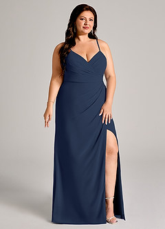 Azazie Maci Bridesmaid Dresses Dark Navy Sheath Pleated Chiffon Dress image11