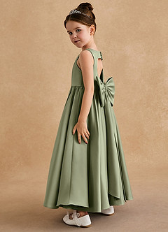 Azazie Bettie Flower Girl Dresses Pistachio A-Line Bow Matte Satin Dress image3