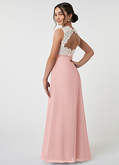 Azazie Rana Junior Powder Pink A-Line Lace Chiffon Dress image4