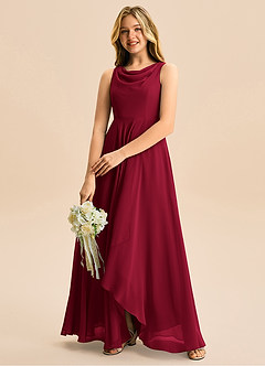 Azazie Mannie Junior Linia A Pofałdowany Szyfon Asymetryczny Młodsza druhna Sukienka image5