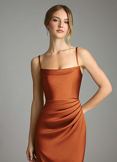 Azazie Leonis Bridesmaid Dresses Cinnamon Mermaid Pleated Stretch Satin Convertible Dress image3