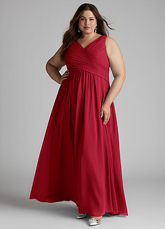 Azazie Flora Bridesmaid Dresses Scarlet A-Line Pleated Chiffon Dress image10