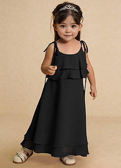 Azazie Temi Flower Girl Dresses Black A-Line Spaghetti Strap Chiffon Dress image6