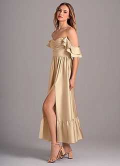 Azazie Anaya Robes de demoiselle d'honneur Robe Trapèze Convertible en Satin extensible Encolure en Forme de Cœur Champagne image4