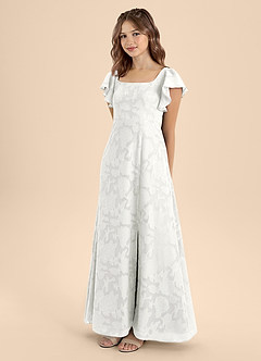 Azazie Bondi Junior White A-Line Bow Floral Burnout Dress image3