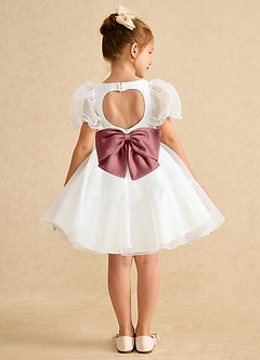Azazie Debbie Flower Girl Dresses Ivory Amethyst Ball-Gown Sweetheart Neckline Organza Dress image1