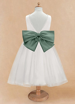 Azazie Seline Flower Girl Dresses Ivory Eucalyptus A-Line Bow Tulle Dress image7