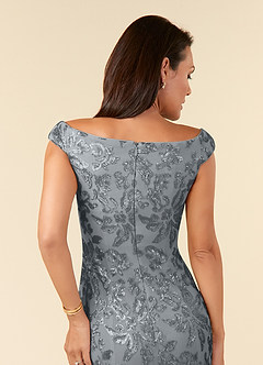 Azazie Porcelain Mother of the Bride Dresses Steel Grey A-Line Off the Shoulder Lace Dress image6