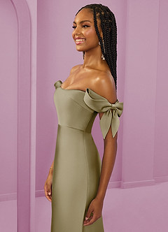 Barbie ♥ Azazie Bridesmaid Dresses Moss Green Sheath Off the Shoulder Stretch Satin Convertible Dress image6