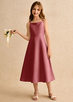 Azazie Jaella Girls Formal Flower Girl Klänningar Klä A-Line i Matt satäng Plisserad image2