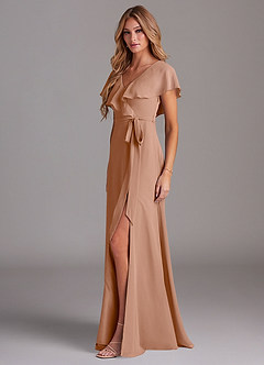 Azazie Lainey Bridesmaid Dresses Champagne Rose A-Line with Pockets Chiffon Dress image4