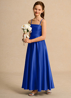 Azazie Pebbles Junior Formal Flower Girl Dresses Royal Blue A-Line Pleated Matte Satin Dress image6