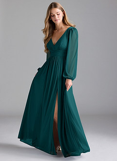 Azazie Norah Bridesmaid Dresses Peacock A-Line Mesh Dress image1