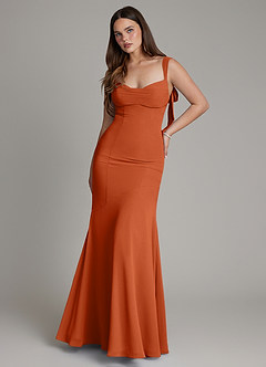 Azazie Carlotta Vestidos de damas de honor Vestido Naranja Quemada de Gasa de Corte Sirena con Escote corazón image1