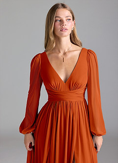 Azazie Norah Bridesmaid Dresses Paprika A-Line Mesh Dress image7