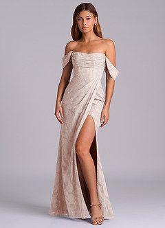 Azazie Johana 신부 들러리 드레스 인어 오프 더 숄더 플로럴 번아웃 바닥 길이 드레스 image4