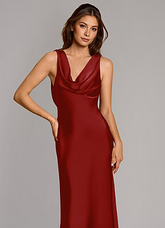 Azazie Cheryl Bridesmaid Dresses Pomegranate Mermaid Stretch Satin Dress image6