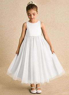 Azazie Solia Abiti da Ragazza di Fiori Abito Principessa in Tulle Fiocco Bianco image6
