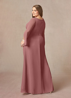 Azazie Belinda vestidos de madre de la novia Vestido de Rosa Del Desierto de Gasa de Corte En A con Cuello en V Plisado image9