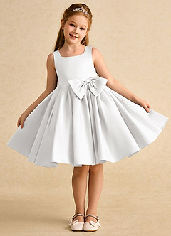 Azazie Jessie Flower Girl Dresses White A-Line Bow Matte Satin Dress image2