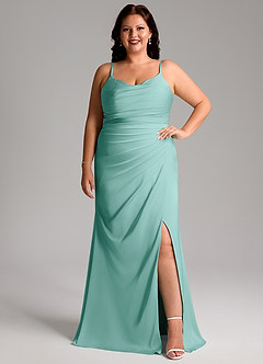 Azazie Deandra Bridesmaid Dresses Aqua Mermaid Pleated Stretch Satin Dress image7