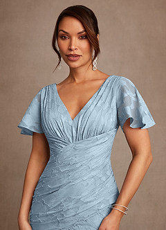 Azazie Jolene Mother of the Bride Dresses Sky Blue Mermaid Pleated Floral Burnout Dress image5