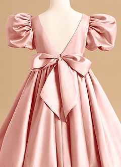 Azazie Jellybean Blumenmädchenkleider Ballkleid Gestreift Matte Satin Kleid Rosettenrosa image5