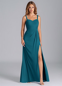 Azazie Micky Bridesmaid Dresses Ink Blue A-Line Pleated Mesh Dress image1