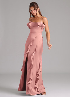Azazie Malia Brautjungfernkleider A-Linie Seitliche Cut-Outs Stretch-Satin Kleid Rosettenrosa image4