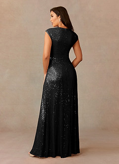 Azazie Sacramento Mother of the Bride Dresses Black A-Line Ruched Sequins Dress image7