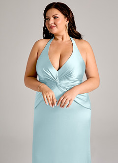 Azazie Valerie Bridesmaid Dresses Cloud Blue Mermaid Pleated Stretch Satin Dress image13