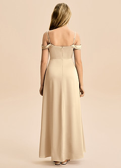 Azazie Lettie Junior Abito A-Line in Raso Elasticizzato a Spalla Scoperta Champagne image3