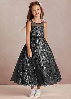 Azazie Siwa vestidos de niña de las flores Vestido de Negro de Tul de Corte En A con Perla image2