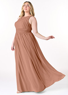 Azazie Harper Brautjungfernkleider A-Linie Plissee Chiffon Kleid Bronzer image8