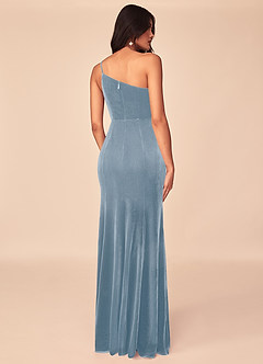 Azazie Kala Bridesmaid Dresses Dusty Blue A-Line One Shoulder Velvet Dress image2