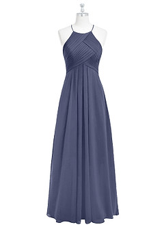 Azazie Ginger Robes de demoiselle d'honneur Robe Trapèze en Mousseline de soie Dos nu plissé Bleu Orageux image6