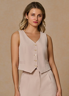 front Margaret Tan Cotton Linen Blend Vest