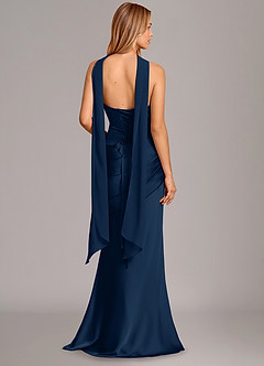 Azazie Pelagia Brautjungfernkleider Wandelbar Meerjungfrau-Linie Korsett Stretch-Satin Kleid Dunkelmarine image4