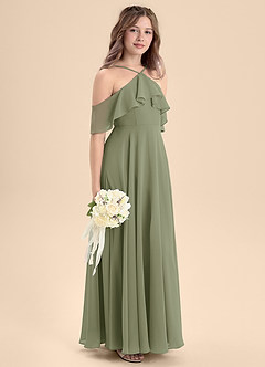 Azazie Tessabelle Junior Vestido de Pistacho de Gasa de Corte En A con Vestidos sin tirantes image5