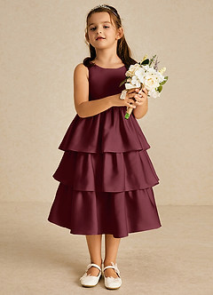 Azazie Margery Robe Demoiselle D'honneur Fillette Robe Trapèze en Satin extensible Arc Cabernet image2